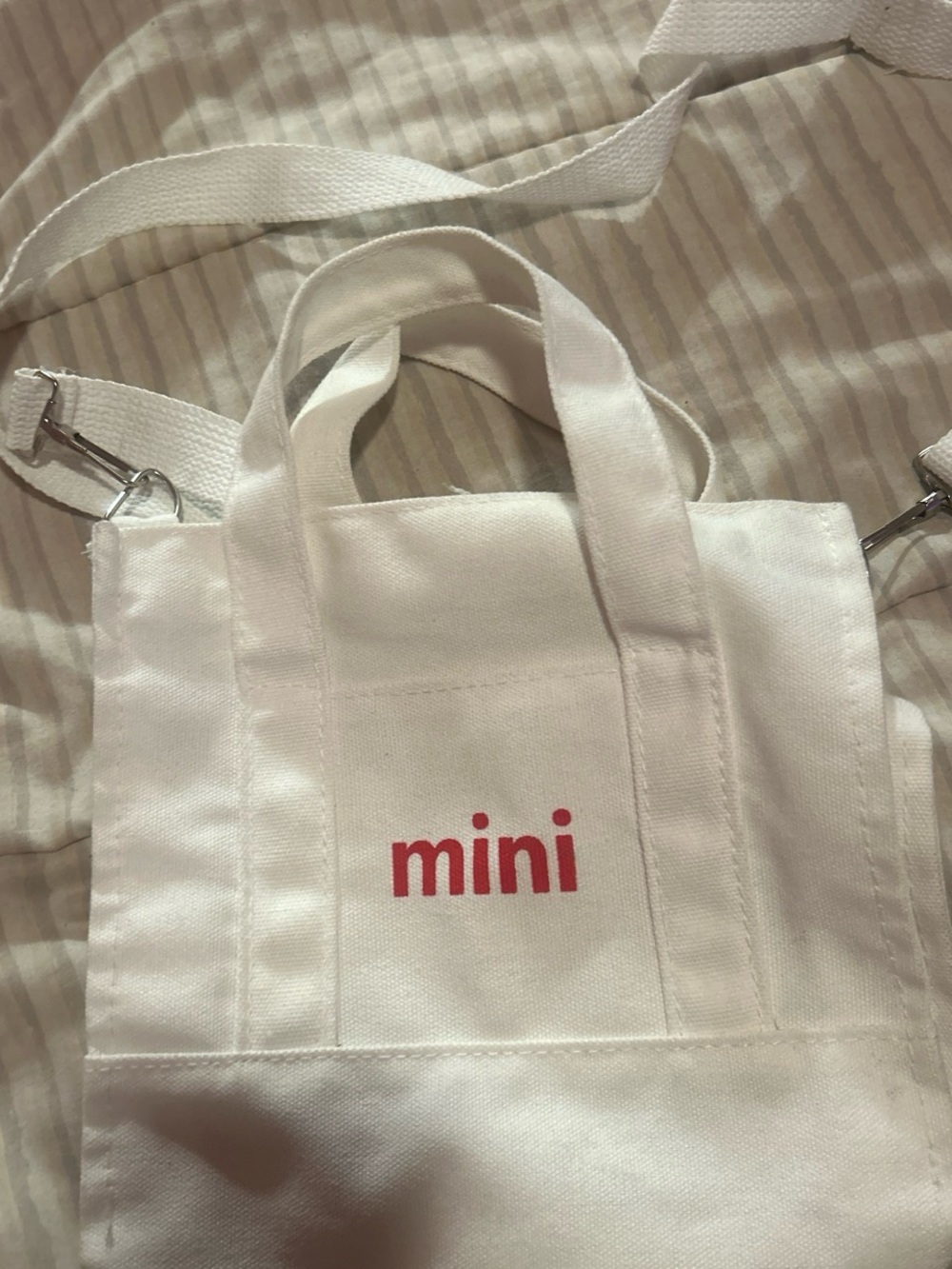 Mini White Canvas Tote with red Logo